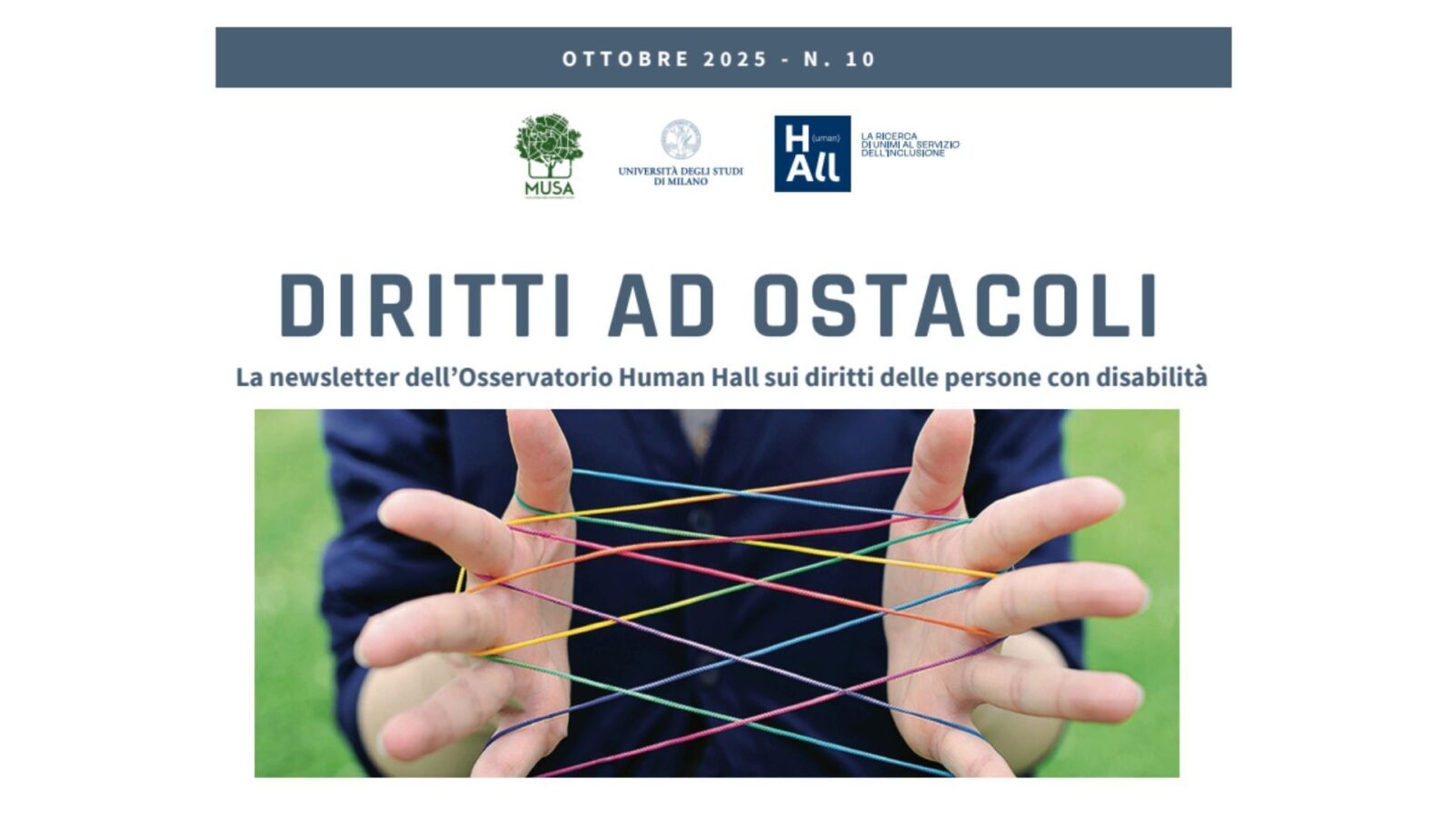 Copertina della newsletter «Diritti ad ostacoli» dell’Osservatorio Human Hall, ottobre 2025
